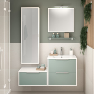 Meuble Ultra Cadra façades vert aloé mat et corps de meuble Blanc brillant de Delpha