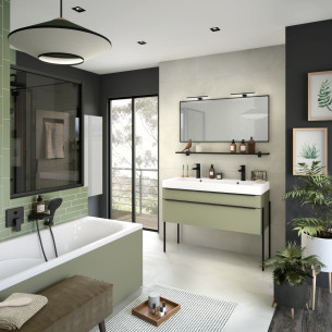 Meuble Inspiration 120, double vasque, façades Fusain et corps de meuble Vert olive mat