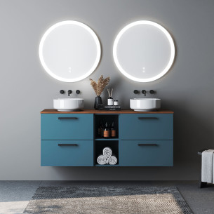 Meuble salle de bains Burgbad mix & match avec vasque à poser et façade coloris bleu canard