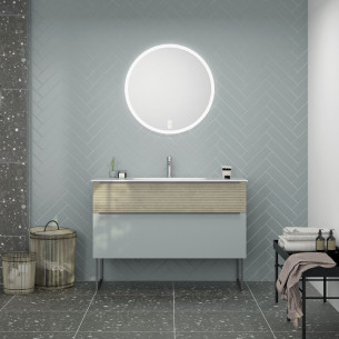 Meuble Style II de Burgbad bicolore coloris Chêne cachemire Bleu azur mat