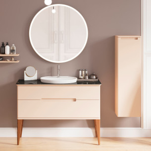Meuble Résonance L. 124 cm, simple vasque, 2 tiroirs, finition laque Joli Teint mat de Decotec