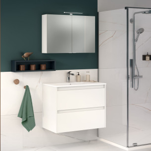 Meuble de salle de bains d-motion affleurant largeur 80 cm avec 2 coulissants coloris Blanc satiné de la marque Delpha