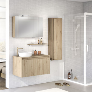Meuble de salle de bain D-motion affleurant avec vasque à poser coloris chêne ambré structuré par Delpha