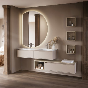 Meuble Plurielle 1 niveau L140 double vasque coloris Lin