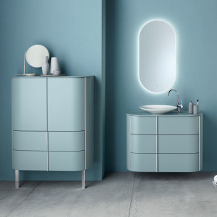 Meuble Lavo 2.0, simple vasque avec 3 tiroirs, finition thermoformé Bleu azur mat de Burgbad