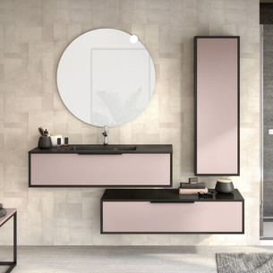 Meuble 1 coulissant Ultra Cadra largeur 120 cm coloris Rose pastel mat et corps de meuble Noir mat par Delpha