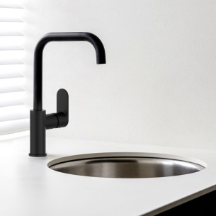 Mitigeur évier bec haut carré Round noir mat