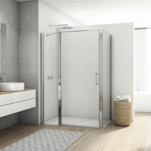 Porte pivotante avec paroi fixe en ligne D22T13 + Paroi fixe à 90° D22F1 de SanSwiss