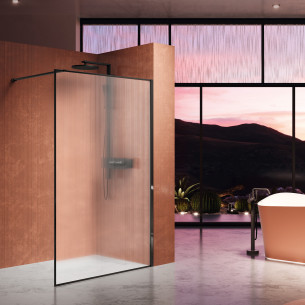 Paroi de douche walk-in HP Art verre canelé Flute, profilé Noir mat de Novellini