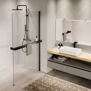 Paroi walk-in Kuadra H + Kit HD Frame Noir mat de Novellini