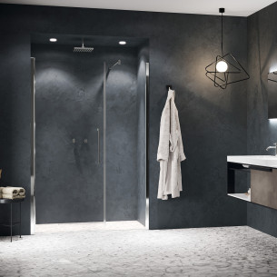 Porte de douche Young G+F avec un fixe en alignement L. 120 cm de Novellini profilé Silver