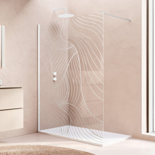 paroi douche ronal walkin 2.0 vitrage serigraphie chrome spline 140 finition blanc mat