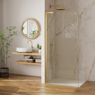 Paroi de douche fixe Pastel Or brillant avec verre sérigraphié Chevrons de Roth
