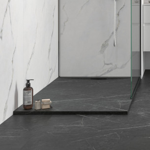 receveur douche zenon line core plus marbre noir revetement assorti panneaux marbre calcatta