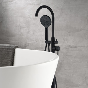Mitigeur bain/douche sur pied Inox Line finition Noir mat anodisé d'Aubade Création