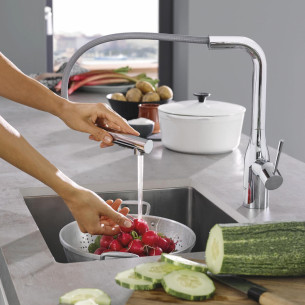 Mitigeur de cuisine avec douchette noir, bec bas, GROHE Start