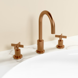 Mélangeur lavabo Cross Road 3 trous Or Rose brossé de Cristina