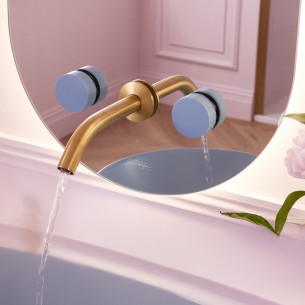 Mélangeur mural Grands Boulevards Laiton brossé avec poignées Aigue Marine de Jacob Delafon