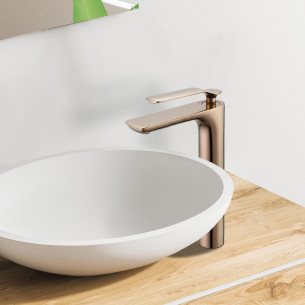 Mitigeur lavabo haut Addict de Paini France en PVD Gold rose