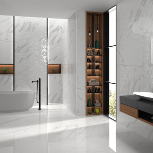 Collection Baranello Wall par Tau Ceramica en coloris White Shiny et décor RLV Axe White