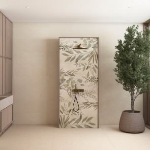 Collection Portwall par Tau Ceramica en coloris Sand et décors Rlv Mache Sand et Aura