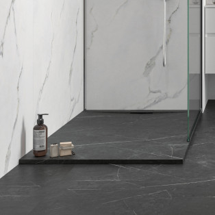 receveur douche zenon line core plus marbre noir revetement assorti panneaux marbre calcatta