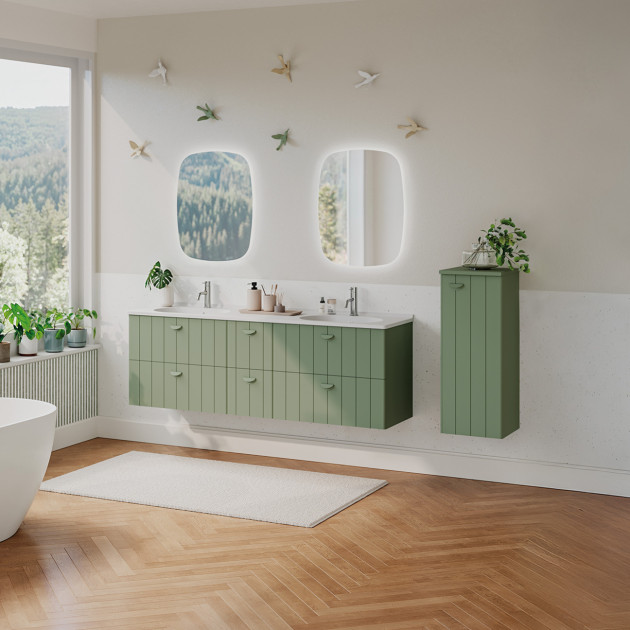 Meuble Dune d'Ambiance Bain L 170 cm 6 tiroirs coloris Matcha et plan Blanc mat