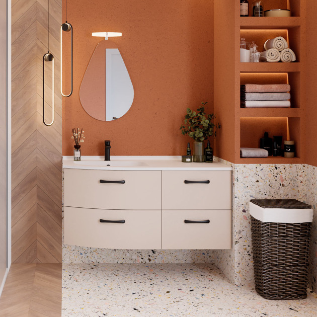 Meuble de salle de bains Elio 4 tiroirs avec vasque à droite coloris Cashmere de la marque Ambiance Bain