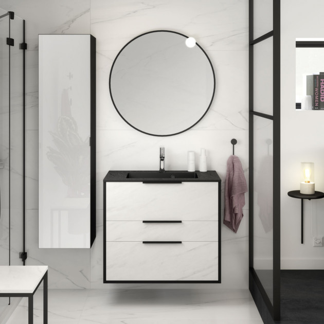 meuble salle de bains delpha ultra cadra largeur 80 marbre blanc noir mat