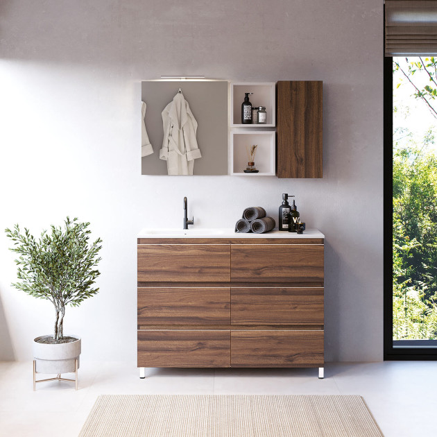 Meuble Impact 2 de Sanijura, largeur 120 cm coloris mélaminé noyer naturel