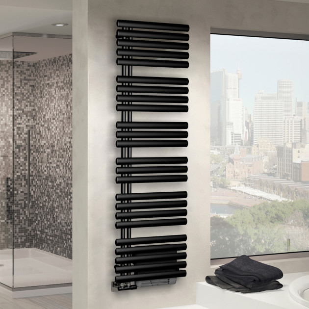 Sèche serviette Lips version eau chaude + soufflerie colors Noir opaque d'Irsap