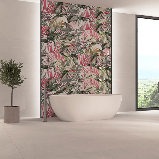 Collection Lema wall par Tau Ceramica en coloris Pearlet décor Amazonia