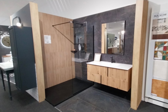 Douche et meuble de salle de bain une vasque