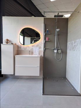 Meuble avec miroir LED avec douche
