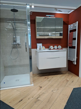 Douche avec meuble suspendu et sèche serviette