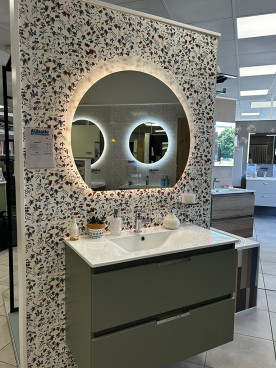 Meuble salle de bains suspendu et miroir LED rond