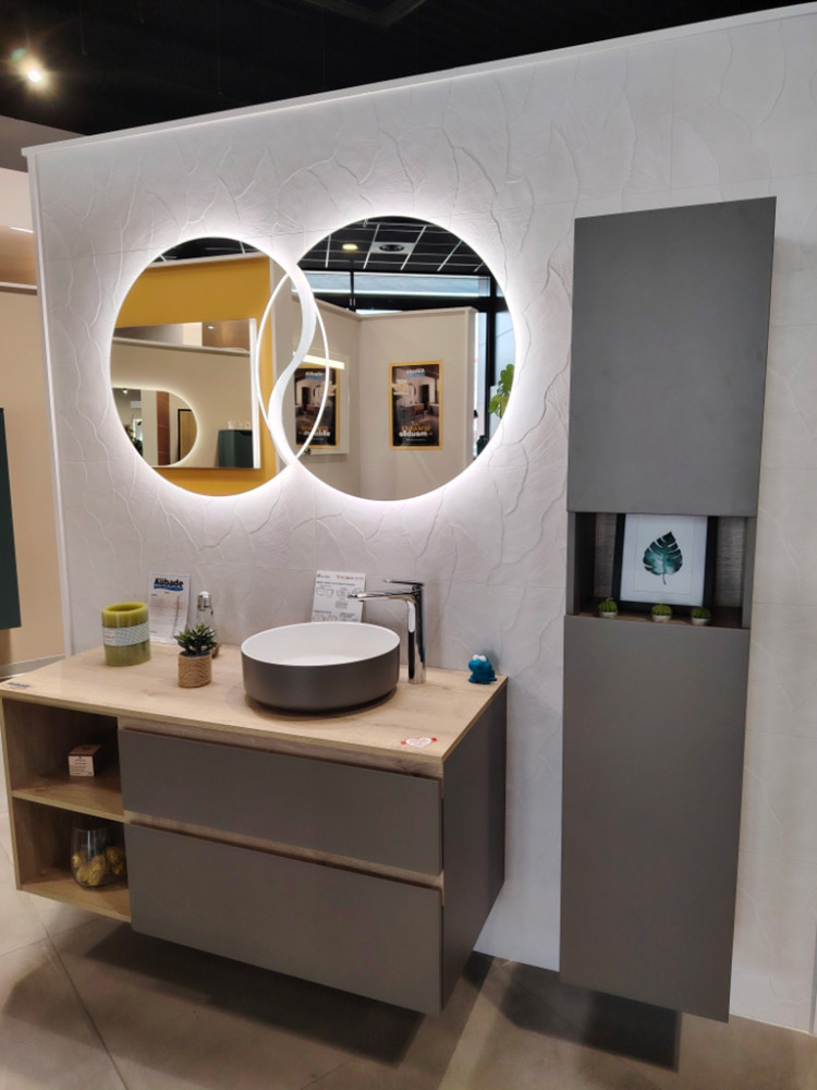 Meuble de salle de bains suspendu vasque à poser avec miroirs