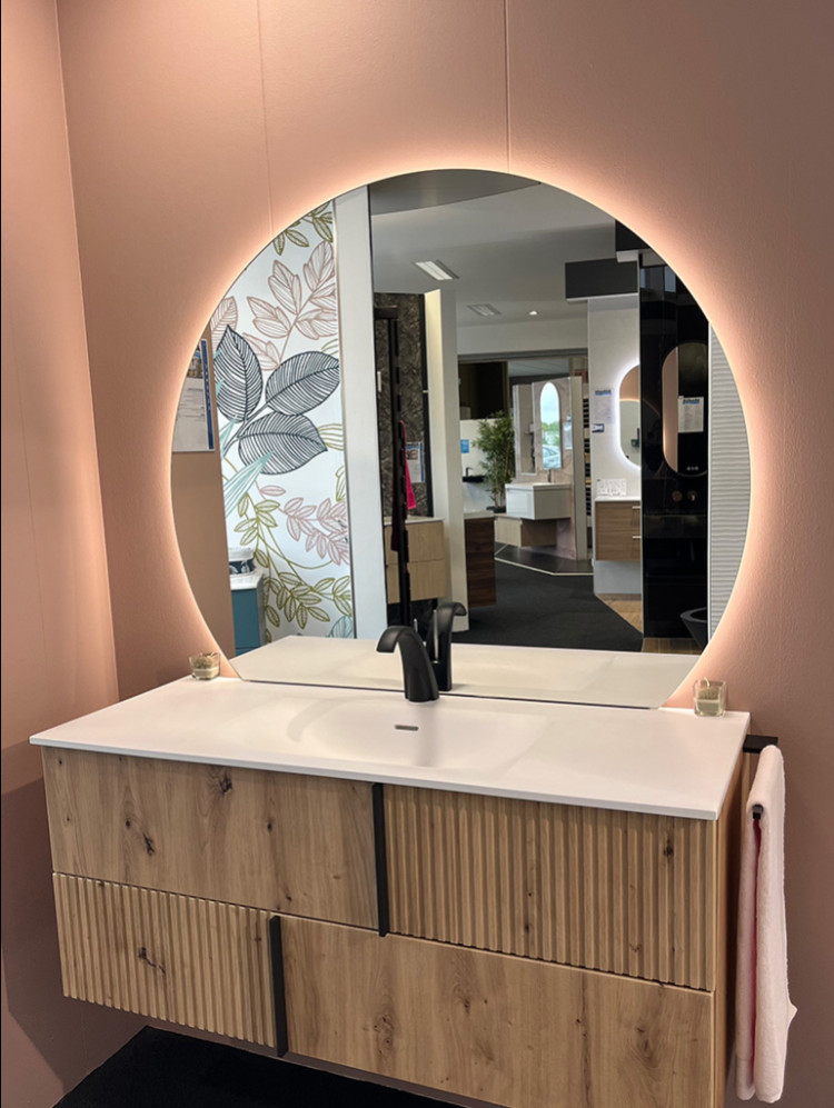 Meuble suspendu avec 2 tiroirs et miroirs led