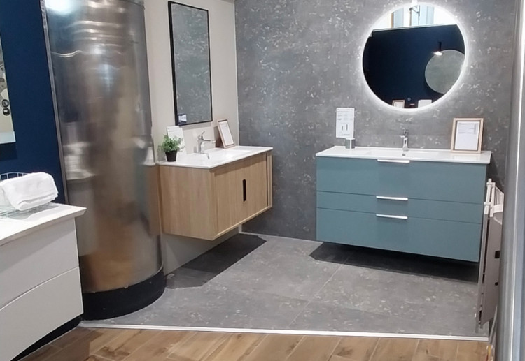 Meuble de salle de bain suspendu et meuble avec 3 titroirs