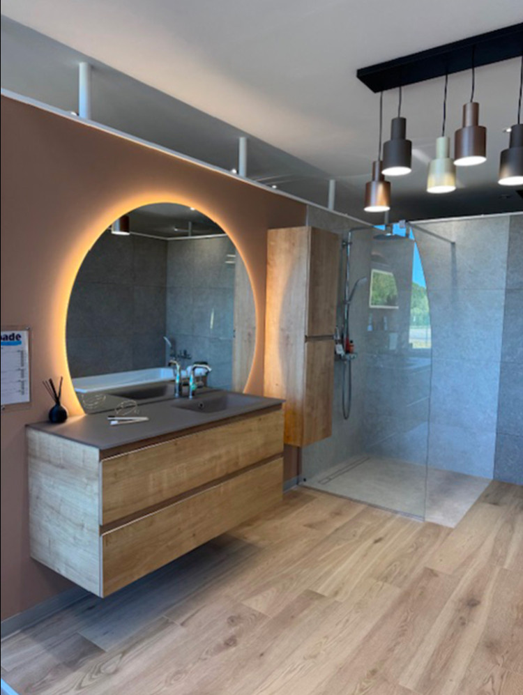 Meuble suspendu 2 tiroirs et douche avec receveur extra plat