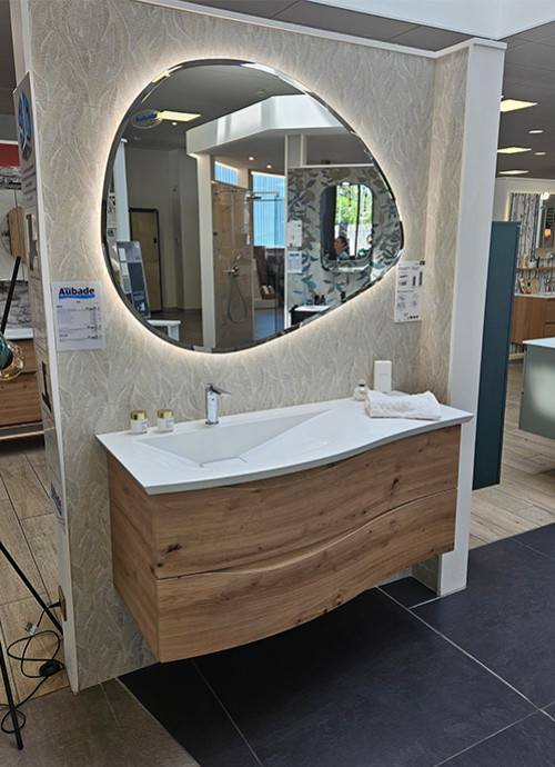Meuble de salle de bain 2 tiroirs avec miroir led