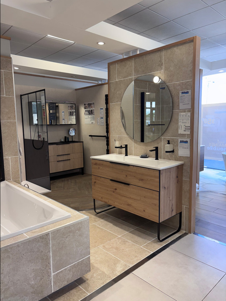 Meuble de salle de bain sur pied avec double vasque