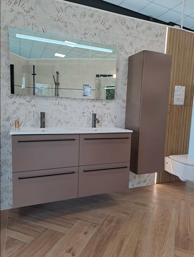 Meuble de salle de bain 4 tiroirs avec colonne de rangement