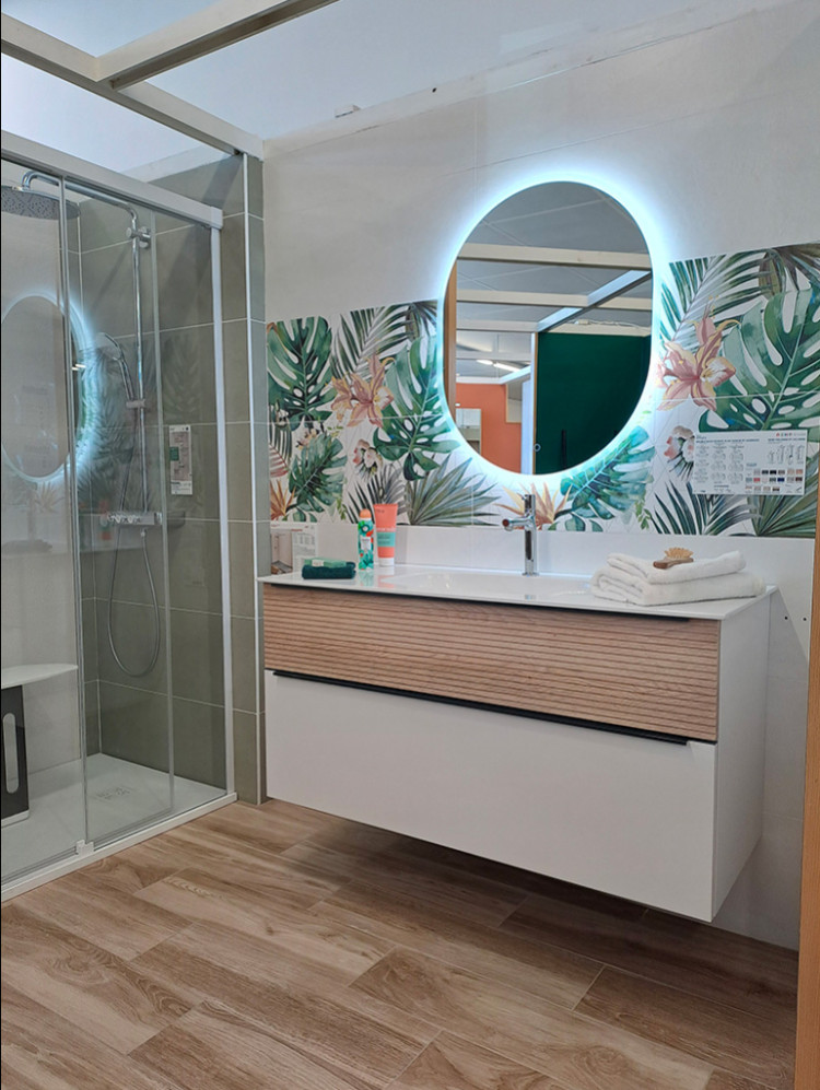 Meuble 2 tiroirs avec miroir led