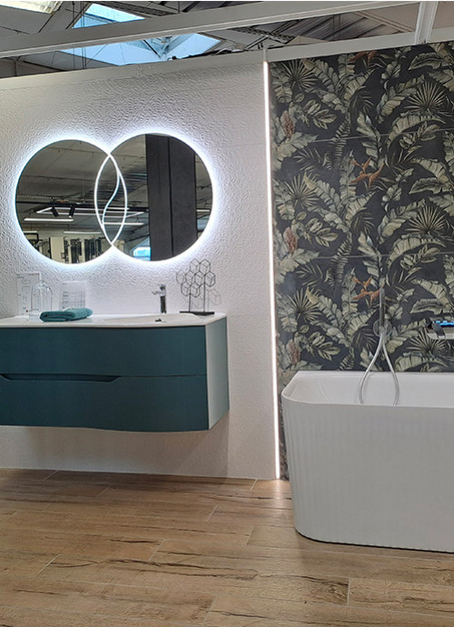 Miroirs Led et meuble suspendu 2 tiroirs