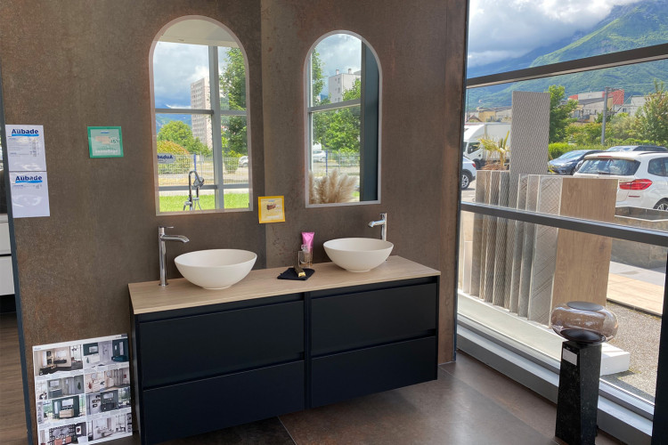 Meuble de salle de bain 4 tiroirs avec 2 vasques à poser