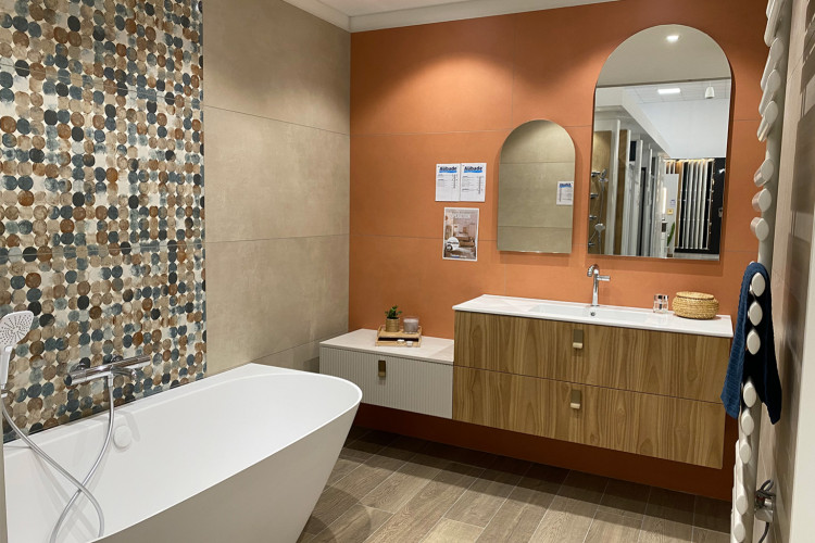 Baignoire avec meuble de salle de bain 2 tiroirs