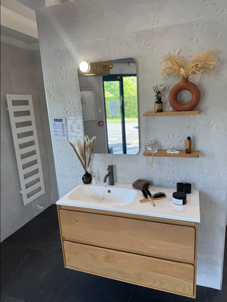 Meuble avec 2 tiroirs, un miroir et 2 étagères