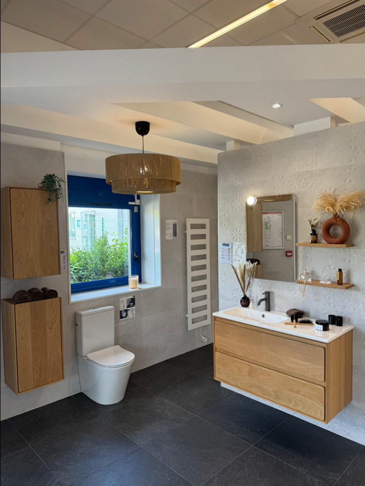SAlle de bain avec wc, sèche serviette et colonne 