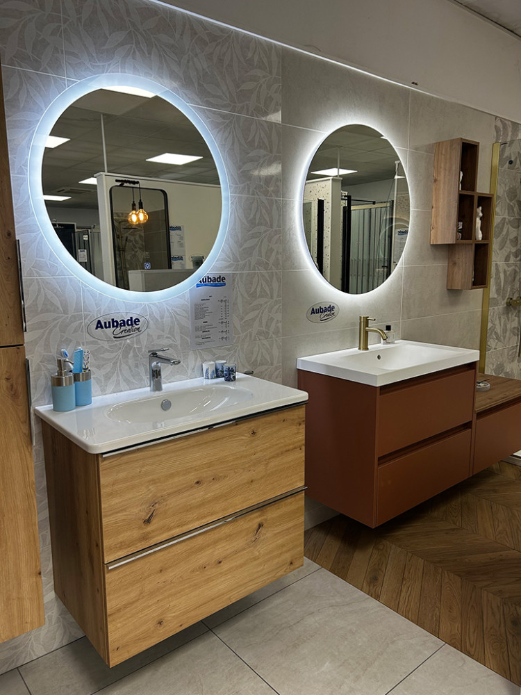 Meubles salle de bain 2 tiroirs avec miroirs LED 